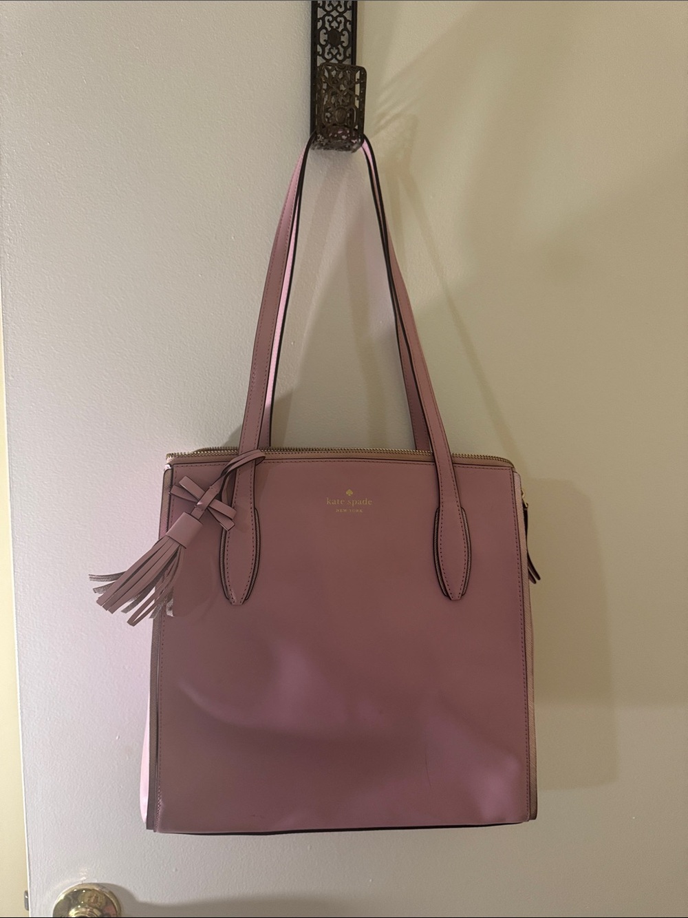 kate spade Mauve Pink Leather Tote with Tassel
